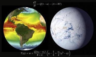 Satellite image of Earth's temperature and Snowball Earth