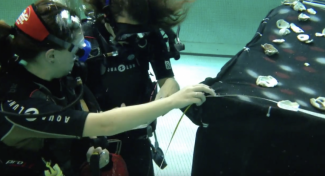 Divers taking notes underwater