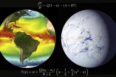 Satellite image of Earth's temperature and Snowball Earth